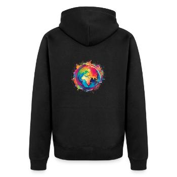 Bunte Weltkugel - Unisex Premium Bio Zip Hoodie - Schwarz - Hinten - Nico (187cm)
