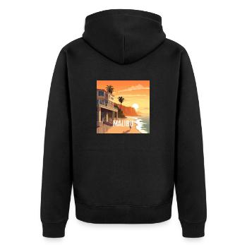 Malibu bei Sonnenuntergang - Unisex Premium Bio Zip Hoodie - Schwarz - Hinten - Nico (187cm)