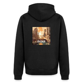 Chicago at sunset - Unisex Premium Organic Zip Hoodie - black - Back - Nico (187cm)