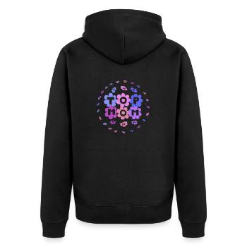 Top-Mom purple-colourful - Unisex Premium Bio Zip Hoodie - Schwarz - Hinten - Nico (187cm)