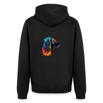 Hund im Farbrausch / Multicolor Hund - Unisex Premium Bio Zip Hoodie - Schwarz - Hinten - Nico (187cm)