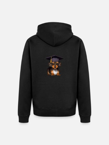 Bachelor Dachshund Graduation University - Unisex Premium Organic Zip Hoodie - black