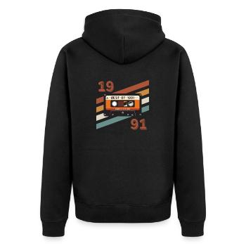 1991 retro vintage anniversary - Unisex Premium Organic Zip Hoodie - black - Back - Nico (187cm)