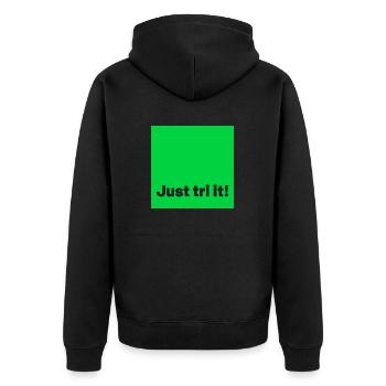just tri it green - Unisex Premium Bio Zip Hoodie - Schwarz - Hinten - Nico (187cm)