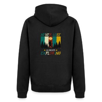 Never Lost always Exploring - Unisex Premium Organic Zip Hoodie - black - Back - Nico (187cm)