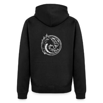 Drache Drachen Fantasie Mythologie - Unisex Premium Bio Zip Hoodie - Schwarz - Hinten - Nico (187cm)
