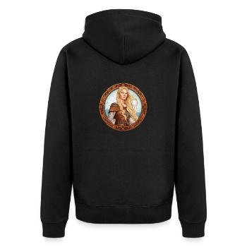 Pucelle blonde en portrait viking - Veste à capuche bio Premium Unisexe - noir - Dos - Nico (187cm)