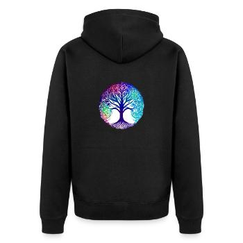 Baum des Lebens Meditation Lebensbaum Yoga - Unisex Premium Bio Zip Hoodie - Schwarz - Hinten - Nico (187cm)