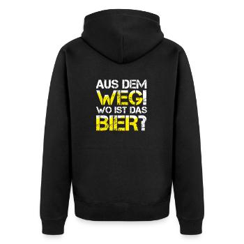 Lustiges Mallorca AUS DEM WEG WO IST DAS FREIBIER? - Unisex Premium Bio Zip Hoodie - Schwarz - Hinten - Nico (187cm)
