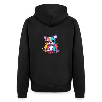 Kleine Bulldogge Welpe Französisch Abstrakt - Unisex Premium Bio Zip Hoodie - Schwarz - Hinten - Nico (187cm)