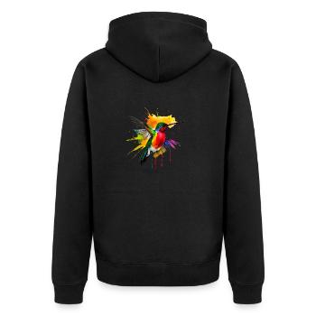 Farbenfroher Kolibri - Unisex Premium Bio Zip Hoodie - Schwarz - Hinten - Nico (187cm)