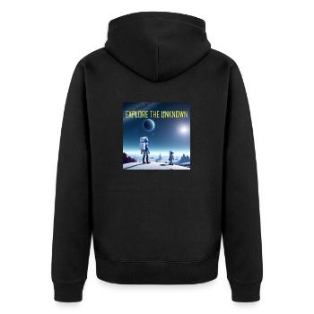 Explore the Unknown - Unisex Premium Organic Zip Hoodie - black - Back - Nico (187cm)