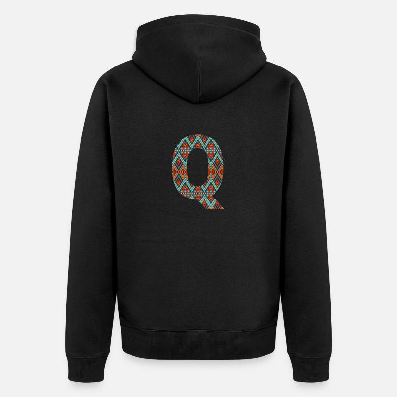 Buchstabe Q - Boho-Design, buntes Monogramm - Unisex Premium Bio Zip Hoodie - Schwarz