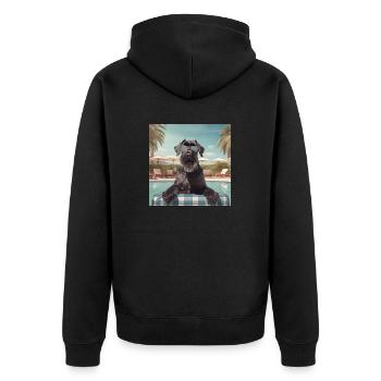 Riesenschnauzer mit Sonnenbrille im Urlaub - Unisex Premium Bio Zip Hoodie - Schwarz - Hinten - Nico (187cm)