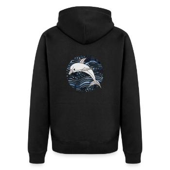 Delfin - Unisex Premium Bio Zip Hoodie - Schwarz - Hinten - Nico (187cm)