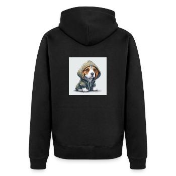 Beagle im Hoodie. - Unisex Premium Bio Zip Hoodie - Schwarz - Hinten - Nico (187cm)