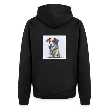 Jack Russel Terrier im Hoodie. - Unisex Premium Bio Zip Hoodie - Schwarz - Hinten - Nico (187cm)