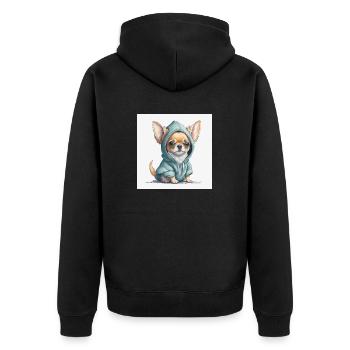 Chihuahua im Hoodie. - Unisex Premium Bio Zip Hoodie - Schwarz - Hinten - Nico (187cm)