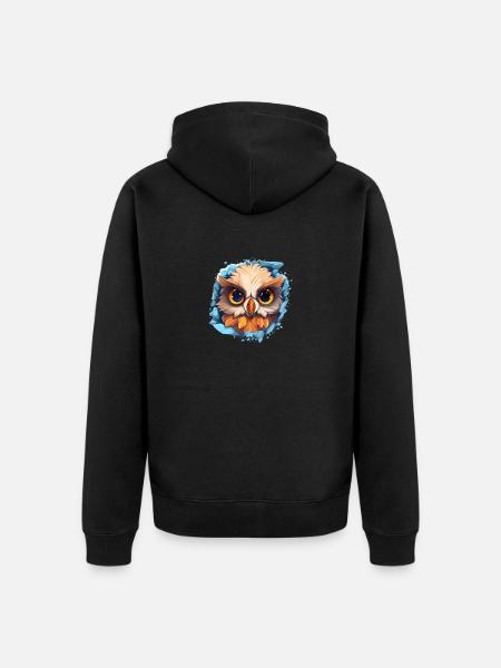 Niedliche Wachsame Eule | Nachtschwärmer Eule - Unisex Premium Bio Zip Hoodie - Schwarz