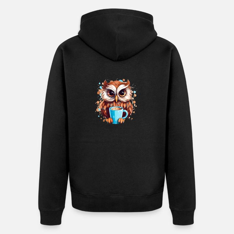Niedliche Wachsame Eule | Nachtschwärmer Eule - Unisex Premium Bio Zip Hoodie - Schwarz