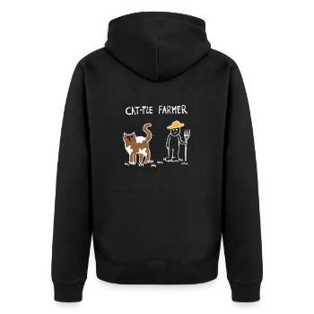 Cattle Cat Farmer (White) - Unisex Premium Organic Zip Hoodie - black - Back - Nico (187cm)
