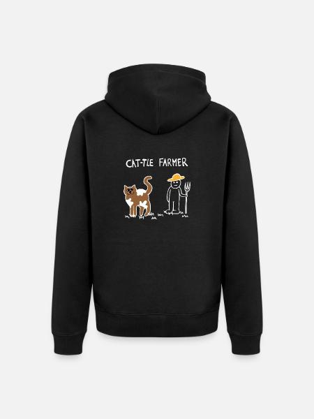 Cattle Cat Farmer (White) - Unisex Premium Organic Zip Hoodie - black