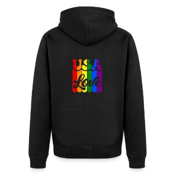 Celebrate Every Color: USA Pride Month! - Unisex Premium Organic Zip Hoodie - black - Back - Nico (187cm)