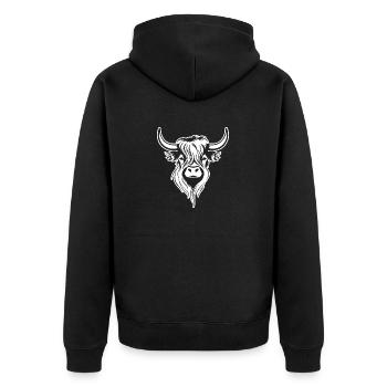 Schottische Highland Kuh - Unisex Premium Bio Zip Hoodie - Schwarz - Hinten - Nico (187cm)