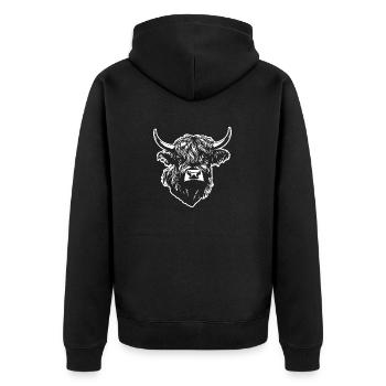 Schottische Highland Kuh - Unisex Premium Bio Zip Hoodie - Schwarz - Hinten - Nico (187cm)