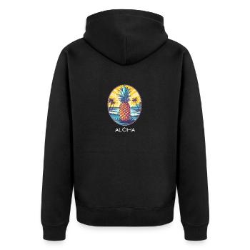 Aloha Pineapple Beach Holiday Hawaii Shirt - Unisex Premium Organic Zip Hoodie - black - Back - Nico (187cm)