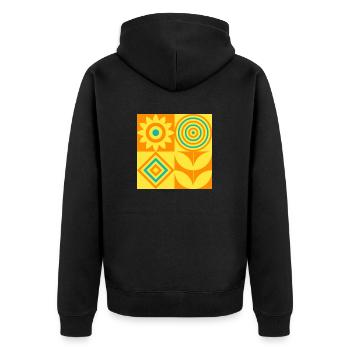 Bauhaus Design Retro Stil, orange, gelb, oberedel - Unisex Premium Bio Zip Hoodie - Schwarz - Hinten - Nico (187cm)