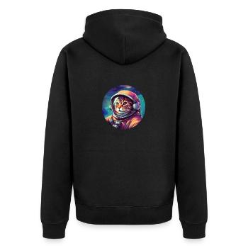 Kosmischer Katzen-Entdecker - Unisex Premium Bio Zip Hoodie - Schwarz - Hinten - Nico (187cm)