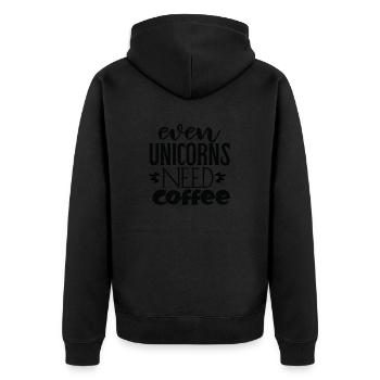 Even Unicorns Need Coffee - Unisex Premium Bio Zip Hoodie - Schwarz - Hinten - Nico (187cm)