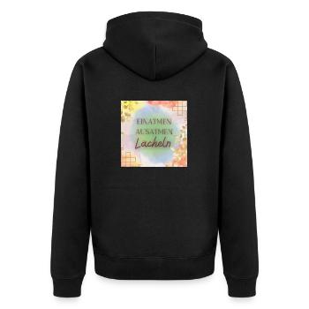 Einatmen ausatmen lächeln - Unisex Premium Bio Zip Hoodie - Schwarz - Hinten - Nico (187cm)