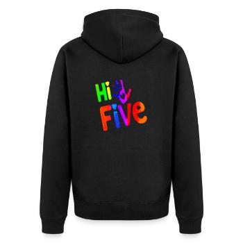 High Five Style Cool Hand Joke Saying Hit Trend - Unisex Premium Organic Zip Hoodie - black - Back - Nico (187cm)