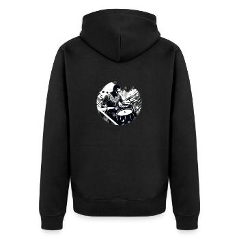 Rhythmus in Schwarz-Weiß - Unisex Premium Bio Zip Hoodie - Schwarz - Hinten - Nico (187cm)