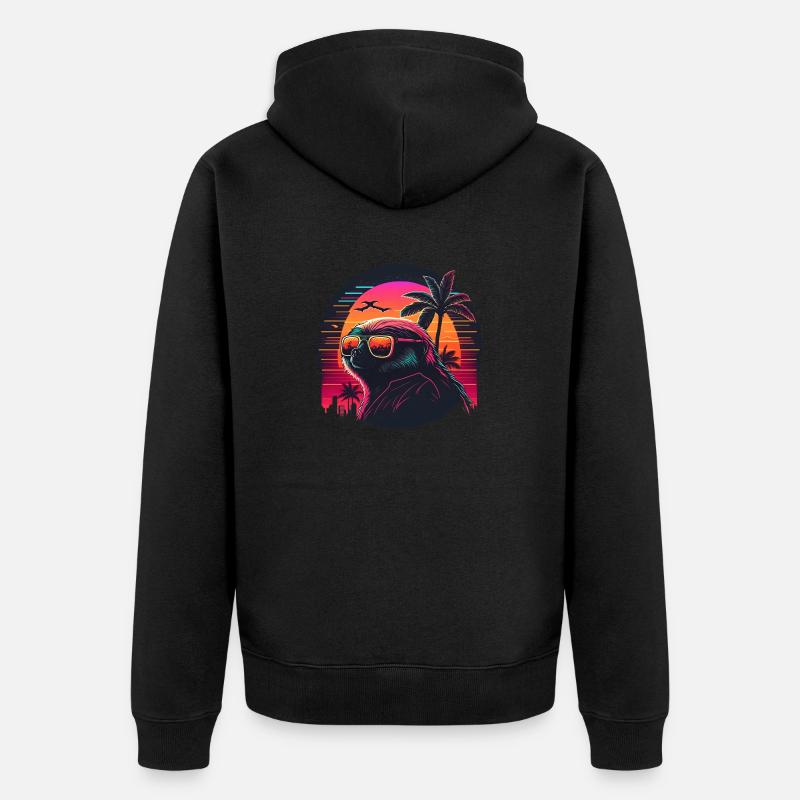 Synthwave Sloth Sunset - Veste à capuche bio Premium Unisexe - noir