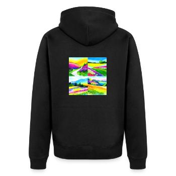 Verzaubernde Wiesen - Nachhaltige Kollektion - Unisex Premium Bio Zip Hoodie - Schwarz - Hinten - Nico (187cm)