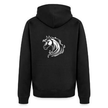Pferd Pferdekopf Pony - Unisex Premium Bio Zip Hoodie - Schwarz - Hinten - Nico (187cm)