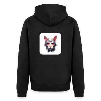 Retro Cyborg Robot Space Cat X - Unisex Premium Organic Zip Hoodie - black - Back - Nico (187cm)