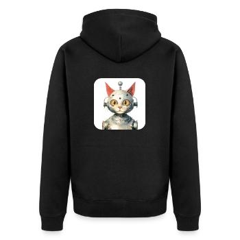 Retro Cyborg Robot Space Cat II - Unisex Premium Organic Zip Hoodie - black - Back - Nico (187cm)