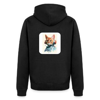 Retro Cyborg Robot Space Cat VII - Unisex Premium Organic Zip Hoodie - black - Back - Nico (187cm)