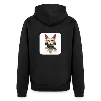 Retro Cyborg Robot Space Cat IV - Unisex Premium Organic Zip Hoodie - black - Back - Nico (187cm)