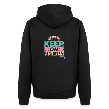 Keep On Smiling - Unisex Premium Organic Zip Hoodie - black - Back - Nico (187cm)