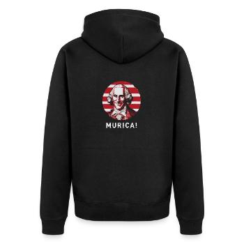 Patriotische USA Griddy George Washington Murica - Unisex Premium Bio Zip Hoodie - Schwarz - Hinten - Nico (187cm)