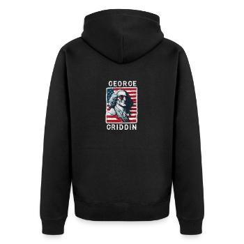 George Washington Griddy George | GEORGE GRIDDIN - Unisex Premium Bio Zip Hoodie - Schwarz - Hinten - Nico (187cm)