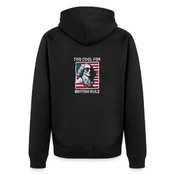 TOO COOL FOR BRITISH RULE | GEORGE Washington - Unisex Premium Organic Zip Hoodie - black - Back - Nico (187cm)