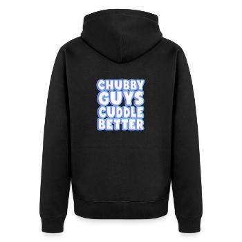 Mollige Jungs kuscheln besser - Unisex Premium Bio Zip Hoodie - Schwarz - Hinten - Nico (187cm)