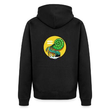 Zodiac - Star Sign - Aquarius - pos - Unisex Premium Bio Zip Hoodie - Schwarz - Hinten - Nico (187cm)