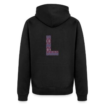 Monogramm Buchstabe L - geometrisches Muster - Unisex Premium Bio Zip Hoodie - Schwarz - Hinten - Nico (187cm)